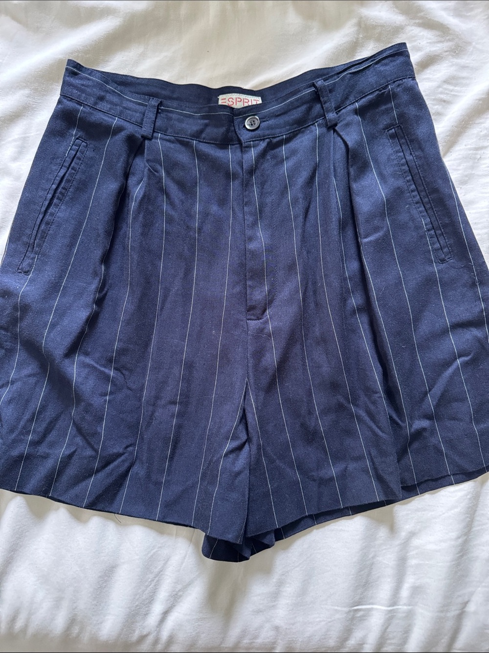 Vintage Esprit Navy Pinstripe High-Waist Tailored Shorts